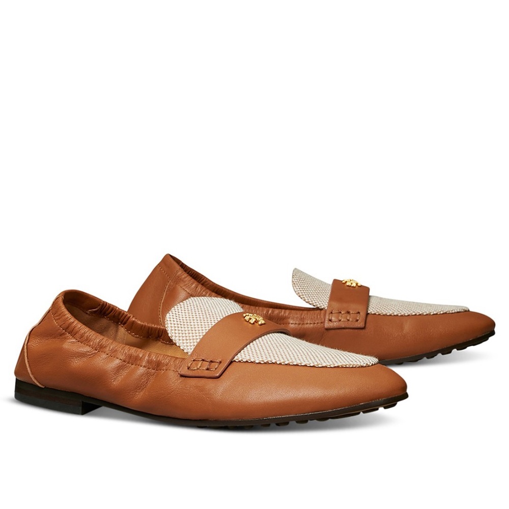 Tory Burch Tan Leather and Cream  Loafers